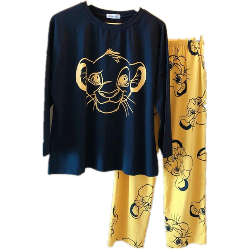 Casual Cotton Lion Cub Printed Night Suit Set For Ladies