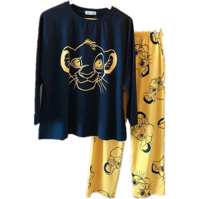 Casual Cotton Lion Cub Printed Night Suit Set For Ladies